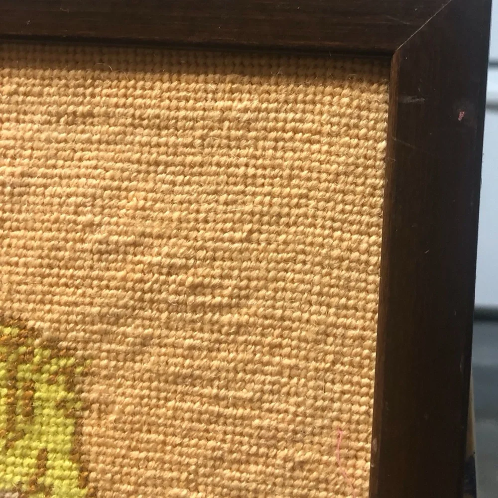VINTAGE HANDMADE NEEDLEPOINT BLONDE BOY SITTING IN CHAIR